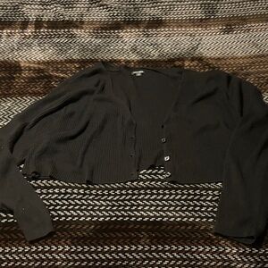 Wild Fable Black Ribbed Button-Up Sweater